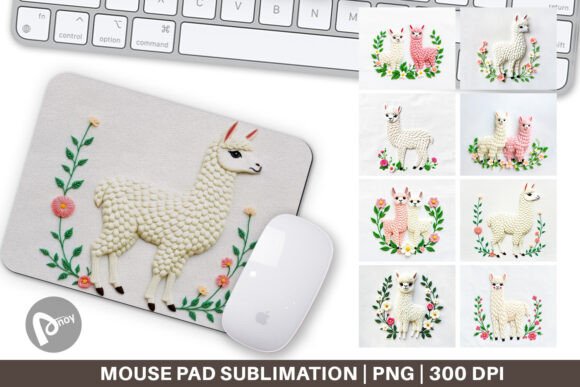 Mouse Pad Alpaca Embroidery